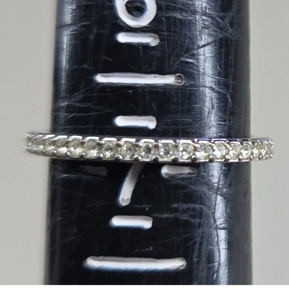 Silver Tone Cubic Zirconia Eternity Band Stackable Ring Size‎ 7